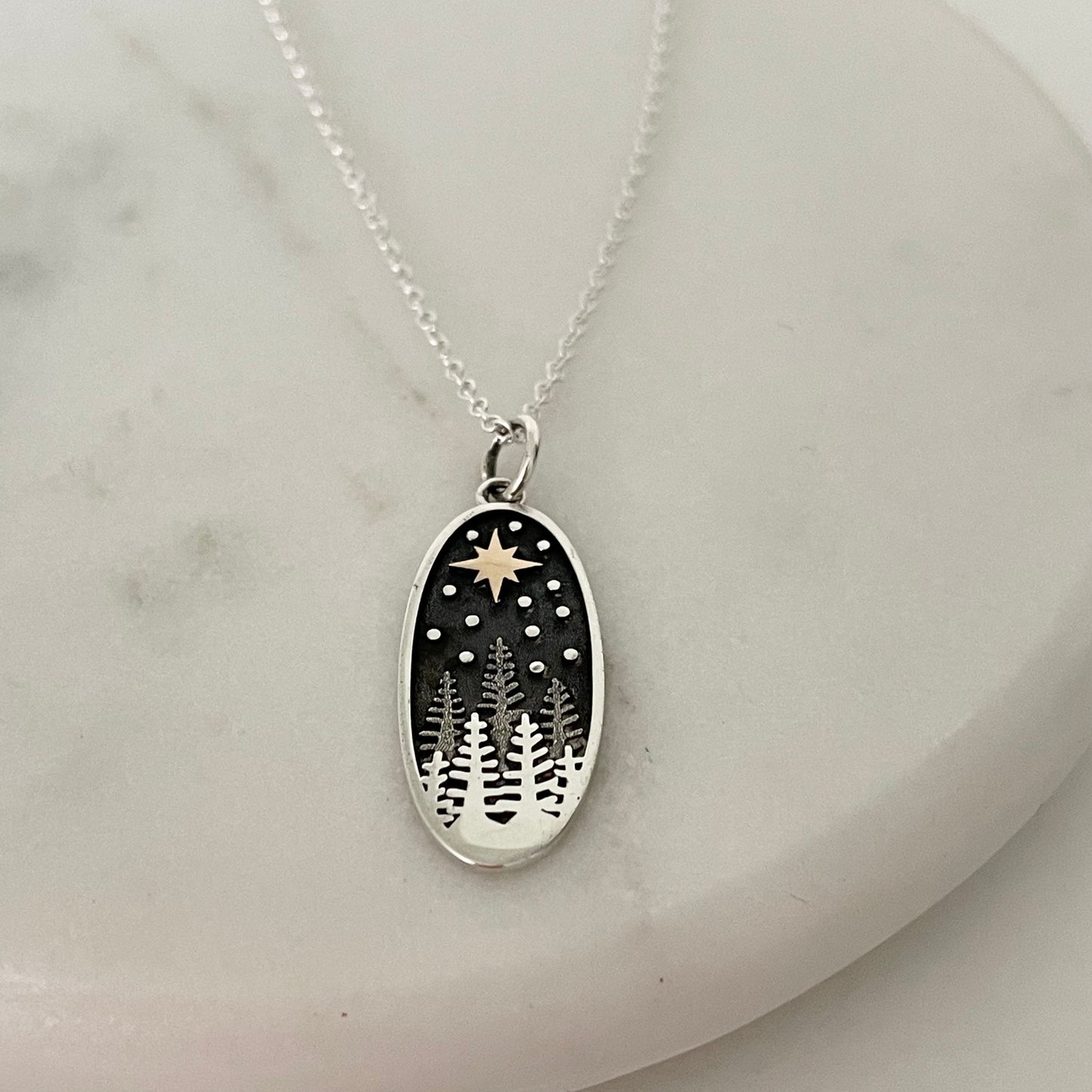 Silver Radiant Gold Star Necklace