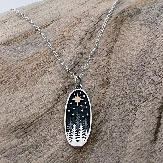 Silver Radiant Gold Star Necklace